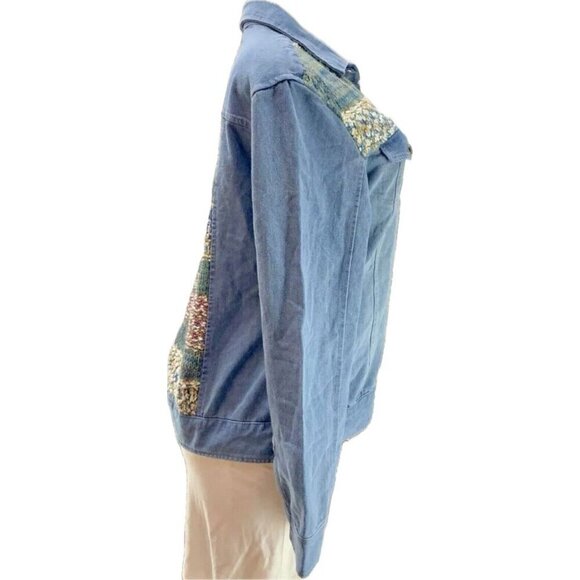 OSO Casuals S Denim Blue Crochet Detail Button Pockets Collar Long Sleeve Jacket - Picture 3 of 6